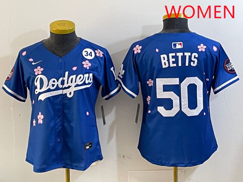 Women Los Angeles Dodgers 50 Betts Blue Sakura Edition 2025 Nike MLB Jersey style 5